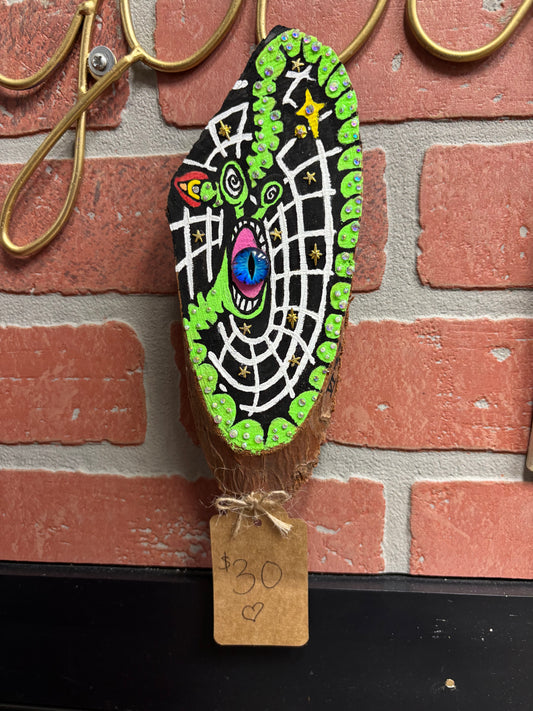 Hand Painted Wormhole Wood Art